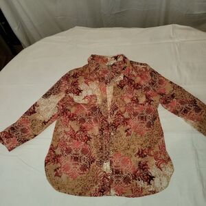 White Stag Pink and Brown Floral Top Size Medium Button Up